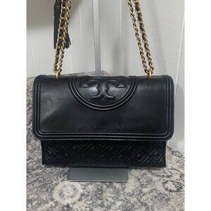 Tory Burch Fleming Convertible Shoulder Bag in Black Leather